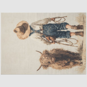 Papier Mousseline Découpage Farmer Boy Highland Calf