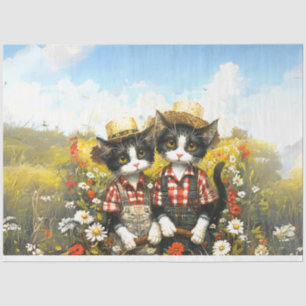 Papier Mousseline Découpage Farming Cats Harver et Tiller
