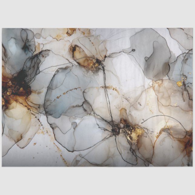 Papier Mousseline Découpage Faux Finish Black Gold Marble Effet (Recto)