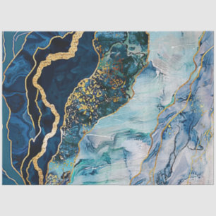 Papier Mousseline Découpage Faux Finish Marble Effet Blue Gold