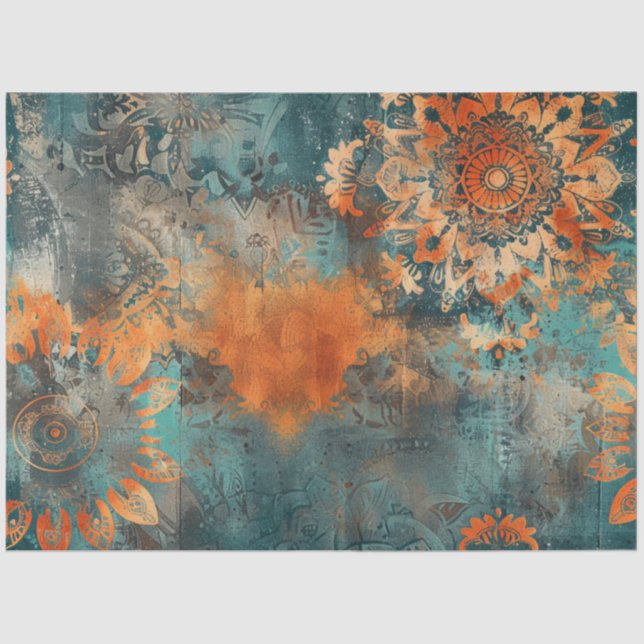 Papier Mousseline Découpage Faux Médias mixtes Patina Burnt Orange (Recto)