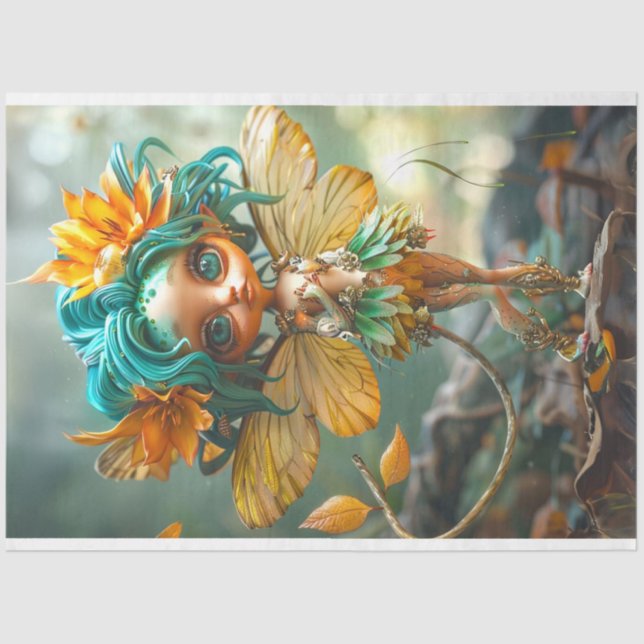 Papier Mousseline Découpage Fée aux couleurs vives (Recto)