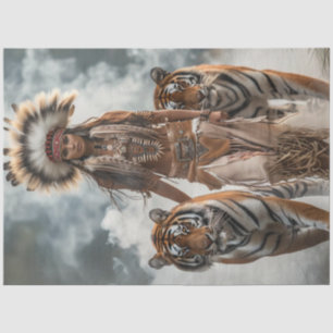 Papier Mousseline Découpage Femme indienne 2 Tigres du Bengale