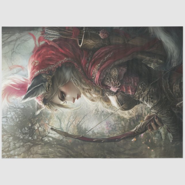 Papier Mousseline Découpage Femme Mystique Robin Hood Flèches (Recto)