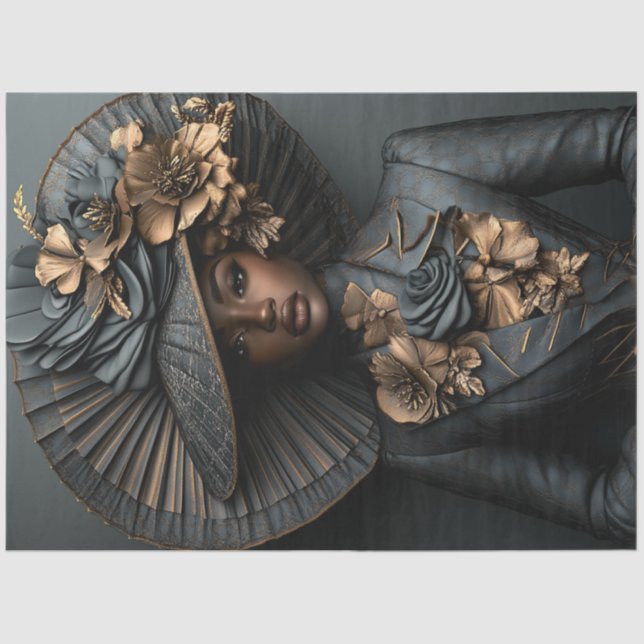 Papier Mousseline Découpage Femme noire gracieuse Vintage sophisquée (Recto)