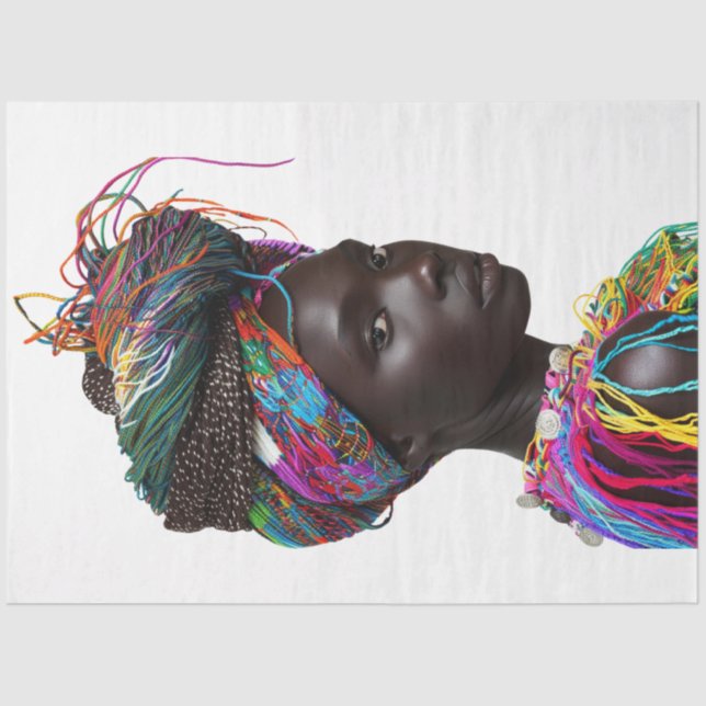 Papier Mousseline Découpage Femme tribale africaine belle coiffure (Recto)