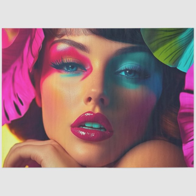 Papier Mousseline Découpage Femme Vibrante teintes Jaune Vert Violet (Recto)