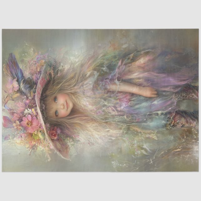 Papier Mousseline Découpage Fille habillée dimanche de Pâques Couleu (Recto)