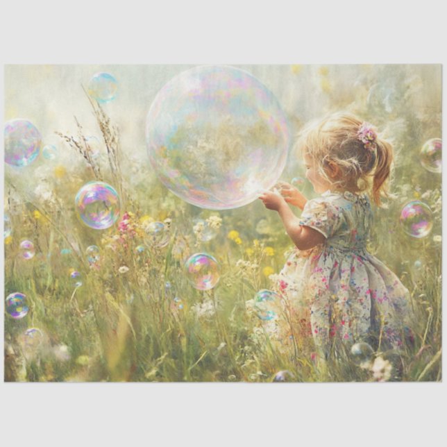 Papier Mousseline Découpage Fille Lil Chasing Bubbles Field a Flower (Recto)