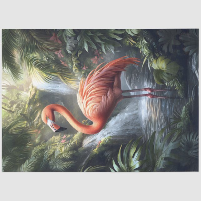 Papier Mousseline Découpage Flamant rose et cascade de la Jungle (Recto)