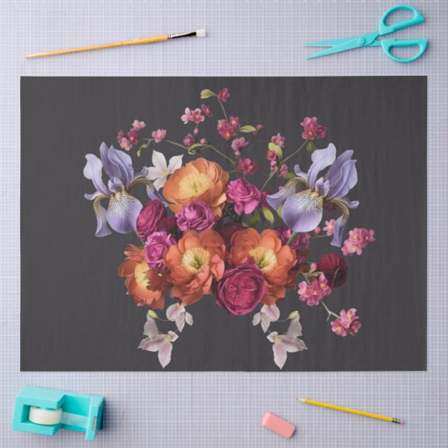 Papier Mousseline Decoupage Fleur Botanique Sombre (Artisanat)