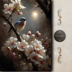 Papier Mousseline Découpage Fleur de Merle Bleu au Clair de Lune
