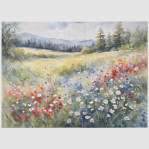 Papier Mousseline Découpage Fleur sauvage blanc et bleu rouge