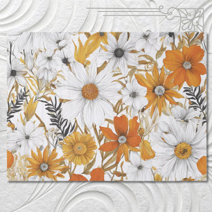 Papier Mousseline Découpage Fleur sauvage Boho Gold Orange White Dai