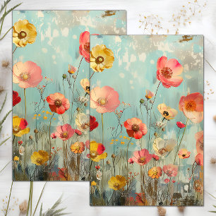 PAPIER MOUSSELINE DECOUPAGE FLEURI EN DETRESSE GRUNGE