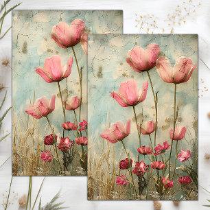 PAPIER MOUSSELINE DECOUPAGE FLEURI EN DISTRESS GRUNGE