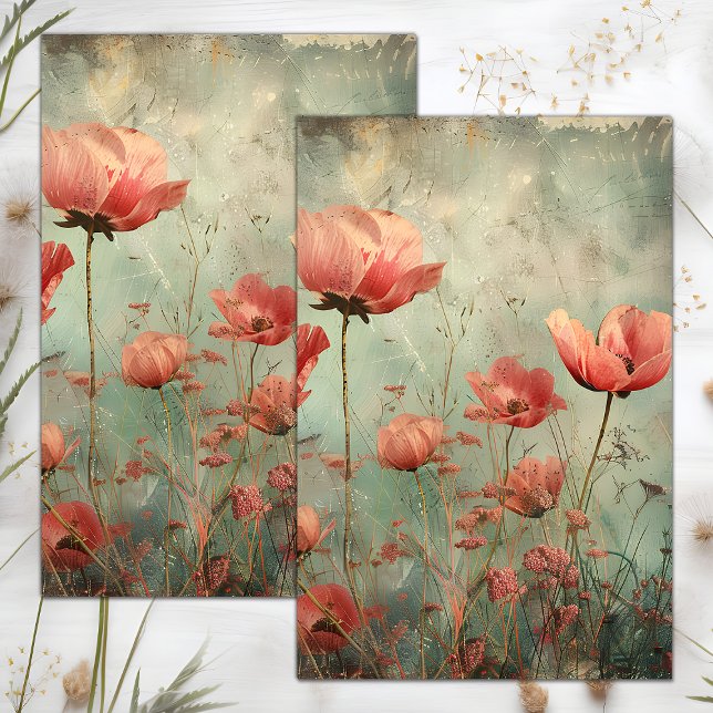 PAPIER MOUSSELINE DÉCOUPAGE FLEURIER DÉTRUIT DE GRUNGE (GRUNGE DISTRESSED FLORAL DECOUPAGE TISSUE PAPER)