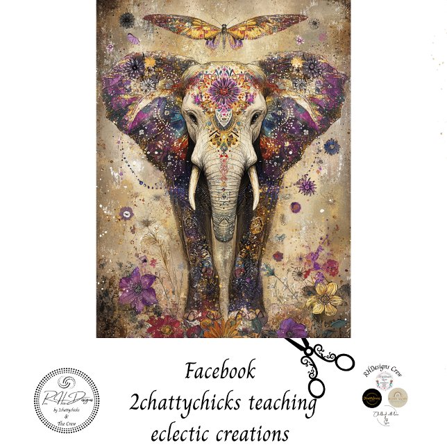 Papier Mousseline Découpage Fleurs colorées d'éléphants vibrants (Créateur téléchargé)