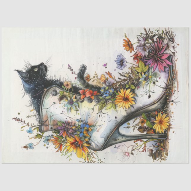 Papier Mousseline Découpage Fleurs de chats à haut talon Artistique (Recto)