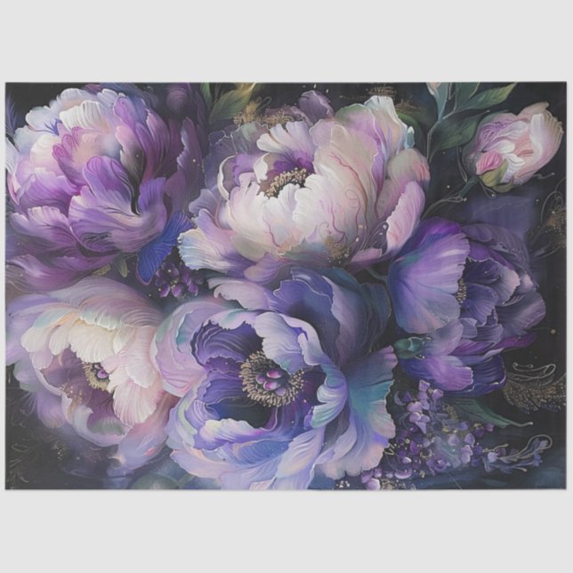 Papier Mousseline Découpage Fleurs de pivoine violet rose vif (Recto)