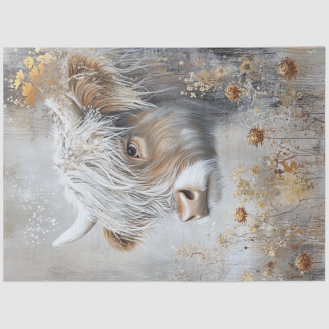 Papier Mousseline Découpage Fleurs de vache Whimsical Highland (Recto)