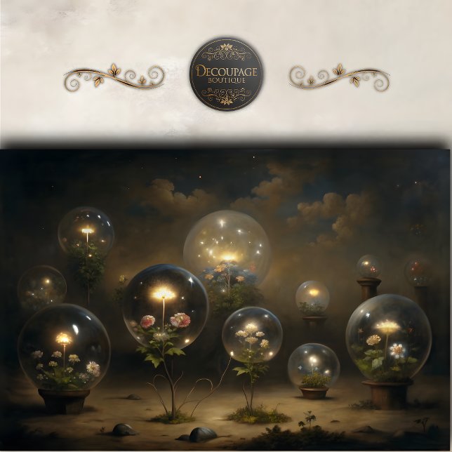 Papier Mousseline Découpage Fleurs d'or en verre enchâssées (Enchanted Glass Orb Flowers Decoupage Tissue Paper)