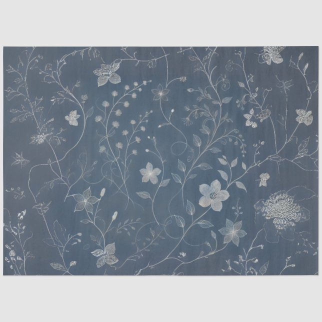Papier Mousseline Découpage Fleurs Minuscules Jean et Blanc (Recto)