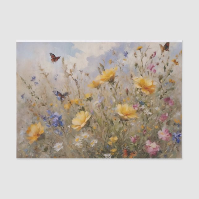 Papier Mousseline Découpage fleurs sauvages et papillons (Recto)
