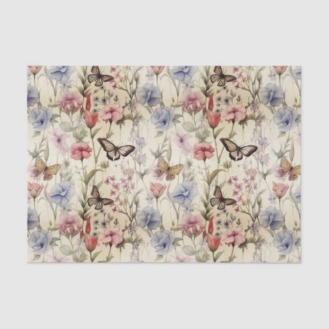 Papier Mousseline Découpage Fleurs sauvages et papillons de bois (Recto)