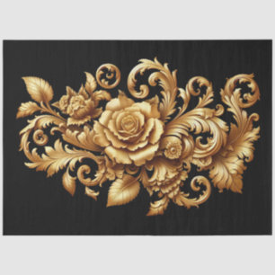 Papier Mousseline Découpage Floral Baroque Or Extra Grande