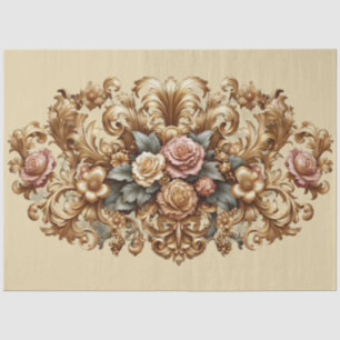 Papier Mousseline Découpage Floral Baroque Or Extra Grande