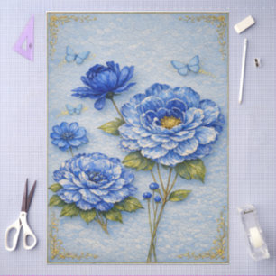 Papier Mousseline Découpage floral bleu et or inspiré de l'ancien