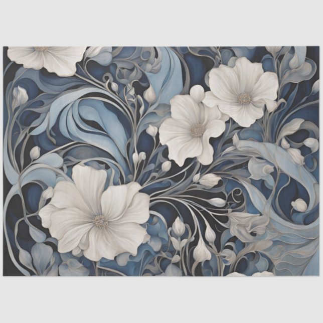 Papier Mousseline Découpage Floral bleu moderne (Recto)