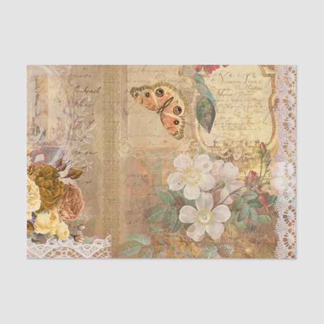 Papier Mousseline Découpage Floral Botanique Vintage (Recto)