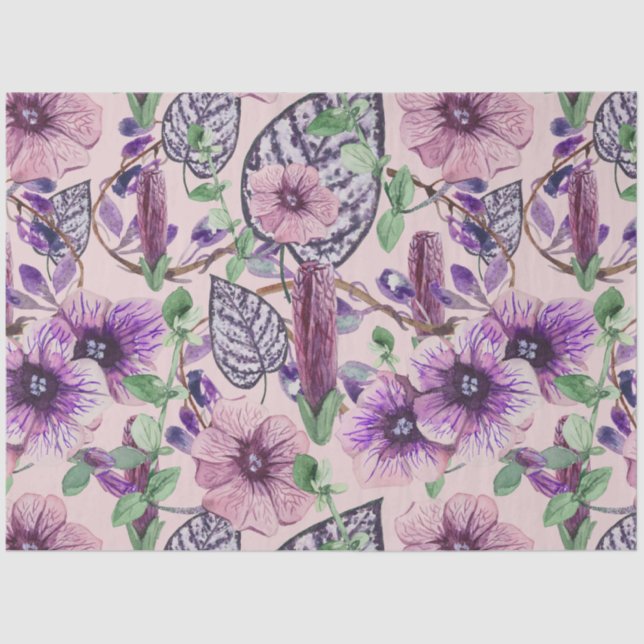 Papier Mousseline Découpage floral de pivoine d'aquarelle violette (Recto)