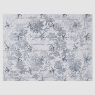 Papier Mousseline Découpage floral gris et bleu
