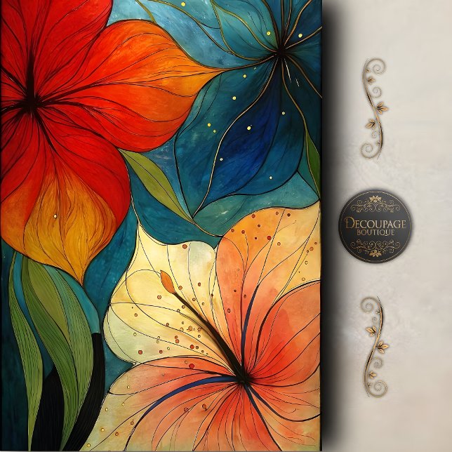 Papier Mousseline Découpage floral moderne vibrant (Vibrant Modern Floral Decoupage Tissue Paper)