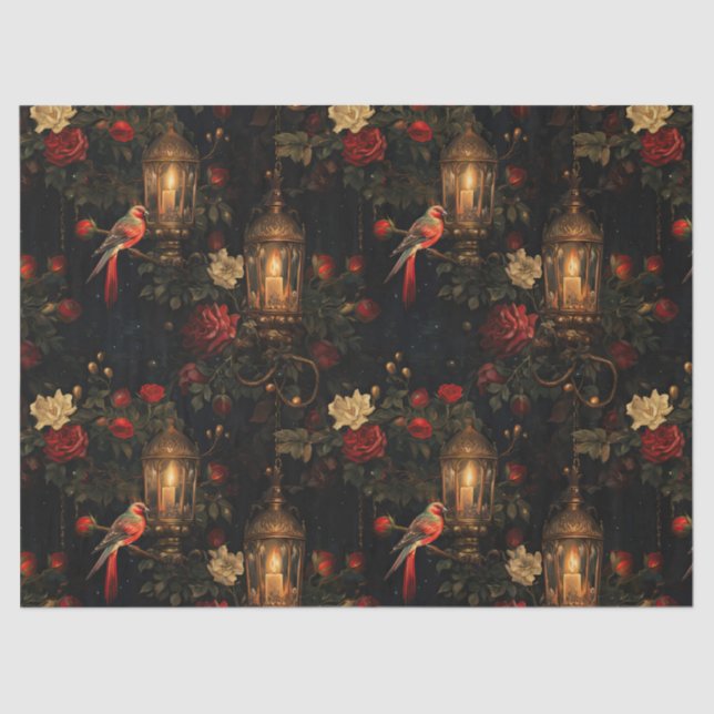 Papier Mousseline Découpage Floral Red Birds et Lanterns (Recto)