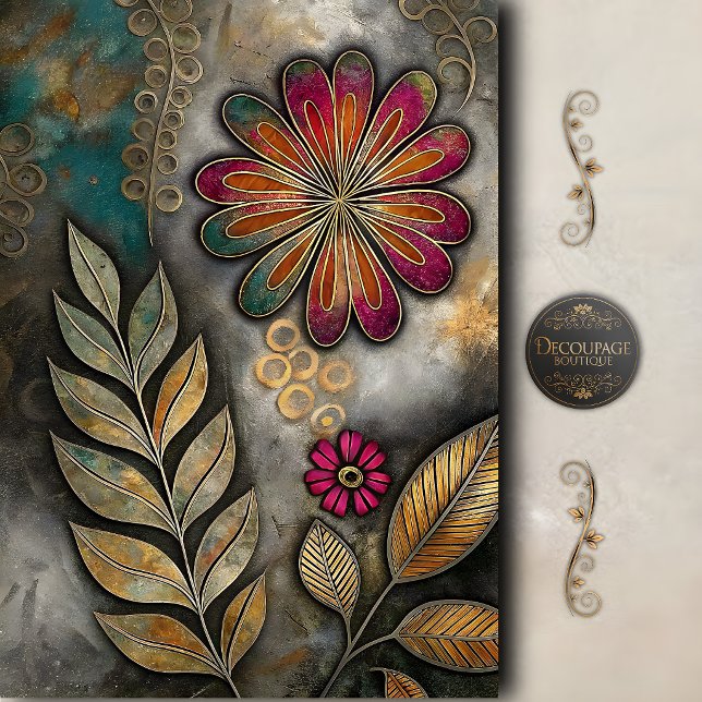 Papier Mousseline Découpage Floral Rétro Boho (Retro Boho Floral Decoupage Tissue Paper)