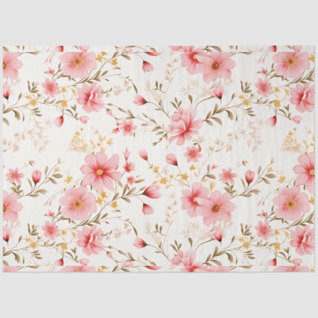 Papier Mousseline Découpage floral rose Aquarelle pivoine (Recto)