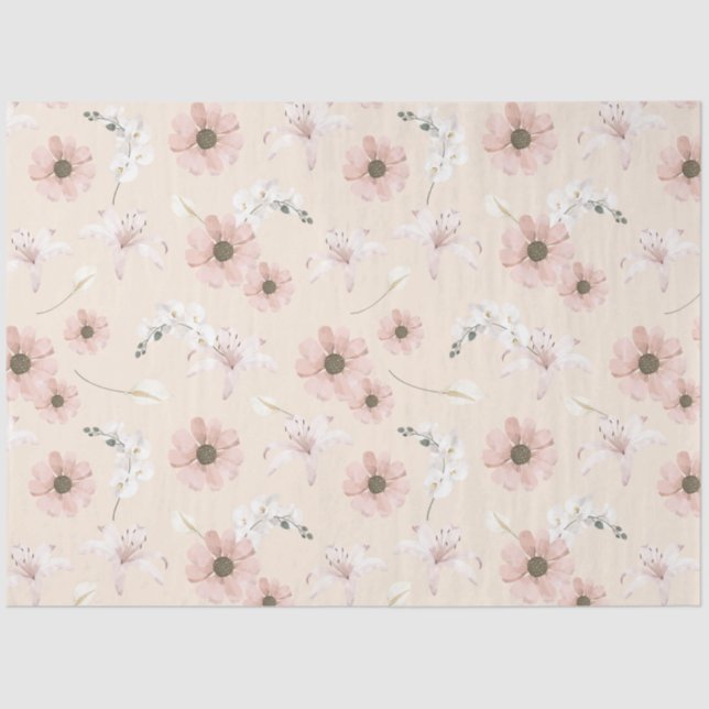 Papier Mousseline Découpage floral rose Aquarelle pivoine (Recto)