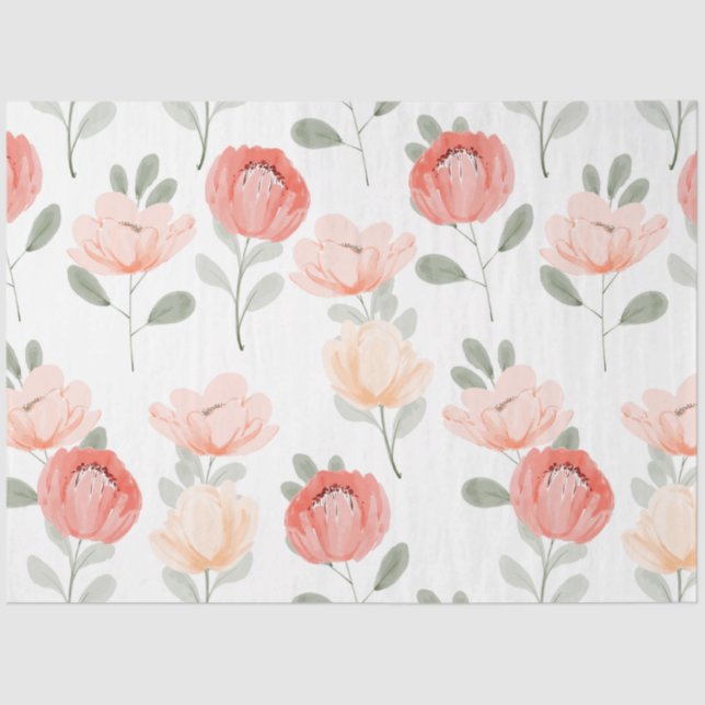 Papier Mousseline Découpage floral rose Aquarelle pivoine (Recto)