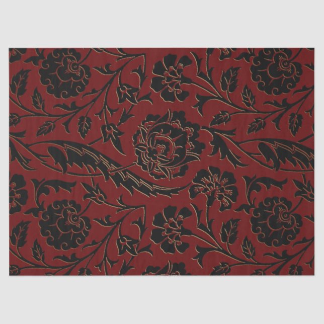 Papier Mousseline Decoupage floral rouge-foncé et noir (Recto)