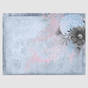 Papier Mousseline Découpage florale bleu et gris