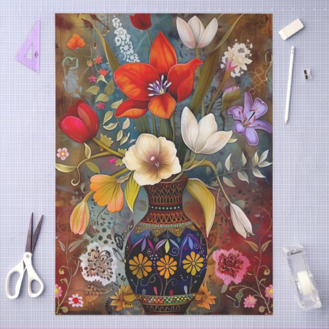 Papier Mousseline Découpage florale colorée vive (Artisanat)