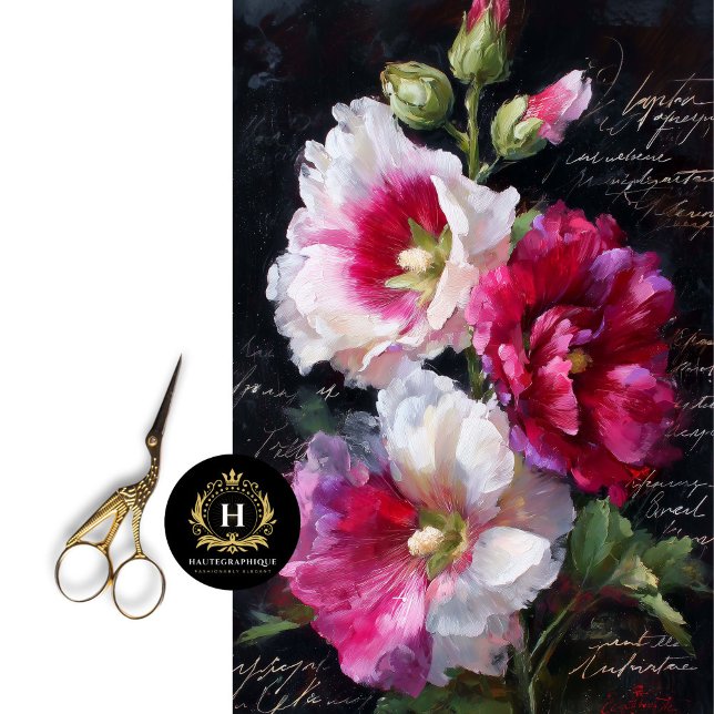 Papier Mousseline Découpage florale Hollyhock rouge et blanc (Wrap Planters & Cachepots in Flowering Prints)