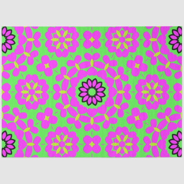 Papier Mousseline Découpage florale retro Boho Purple & Lime Green (Recto)