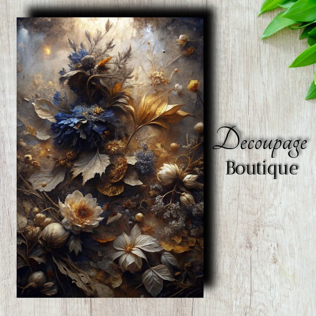 Papier Mousseline Découpage Flore crépusculaire dorée (Gilded Twilight Flora Decoupage Tissue Paper)