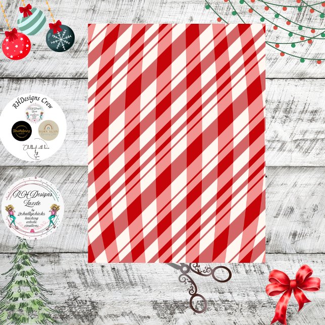 Papier Mousseline Découpage Fond Menthe Poivrée Rouge Blanc (Créateur téléchargé)