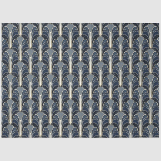 Papier Mousseline Découpage Fontaine Art Déco Bleu et Or (Recto)